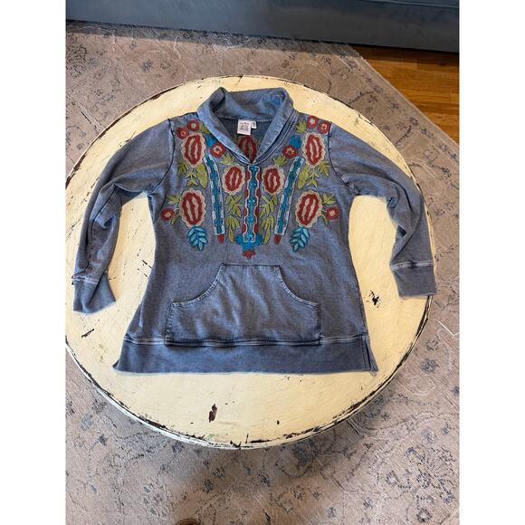 Parsley & Sage Gray Floral Embroidered Long Sleeve Shirt Size Med Boho - Picture 1 of 8